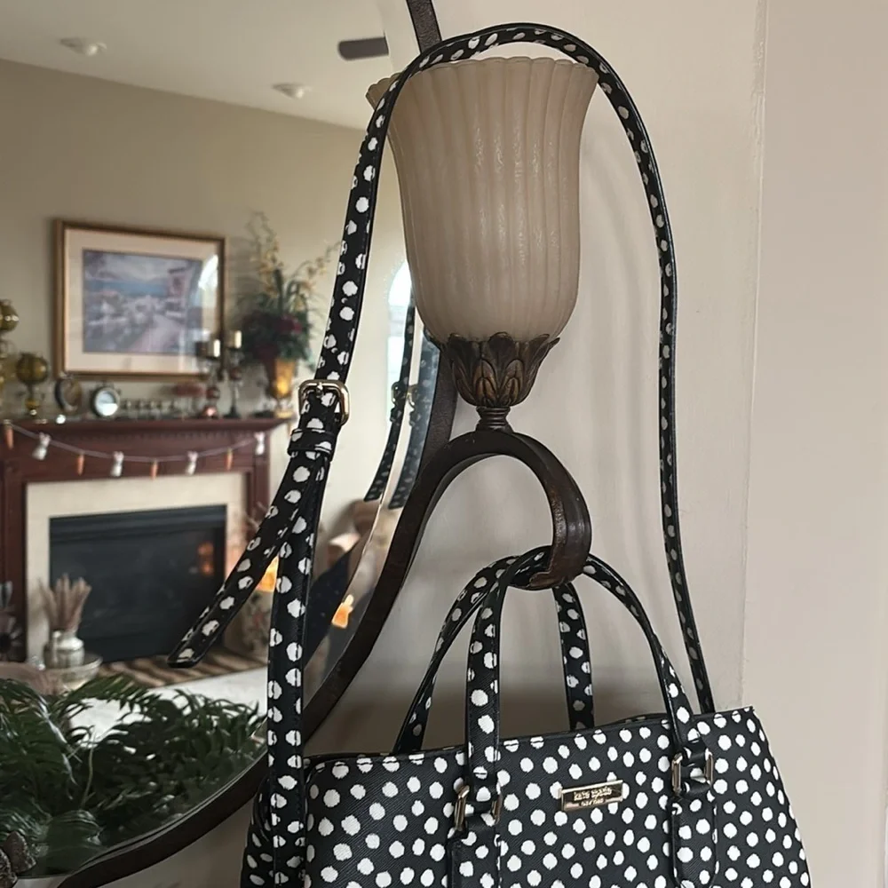 Kate Spade Black & White Dotted Handbag Crossbody Purse Evangelie Laurel Satchel